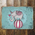 Elephant Ball Circus Blue  - Metal Sign Plaque