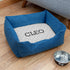 Personalised Blue Comfort Dog Bed with Grey Spots Design PER4339-LRG