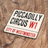 Piccadilly Circus W1 City Of Westminster London Street Sign - Metal Street Sign Wall Sign -